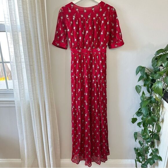 BA&SH Madonna Fil  Coupé Silk-Blend Georgette Maxi Wrap Dress - Picture 3 of 8